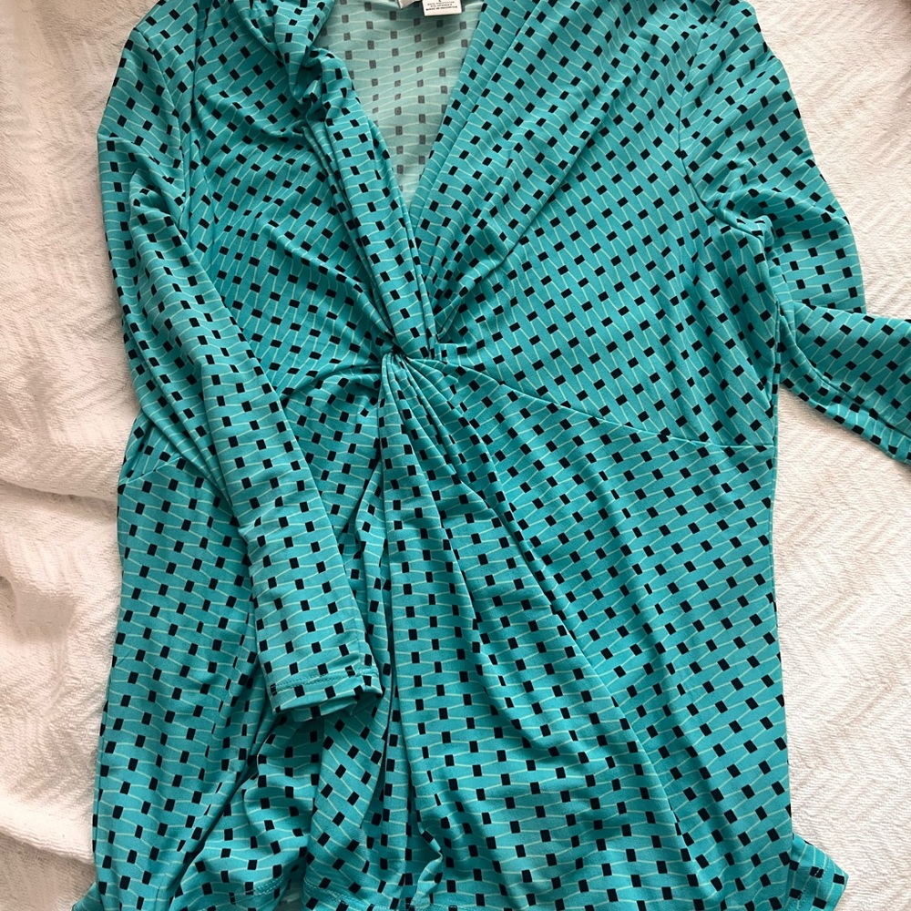 Liz Claiborne Turquoise and Black Geometric Dress